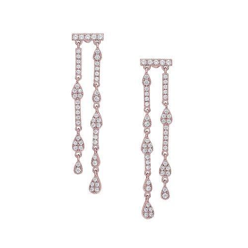 Rose Gold Vermeil Finish Sterling Silver Micropave Two Row Drop Earrings - BL2286ERG-Kelly Waters-Renee Taylor Gallery