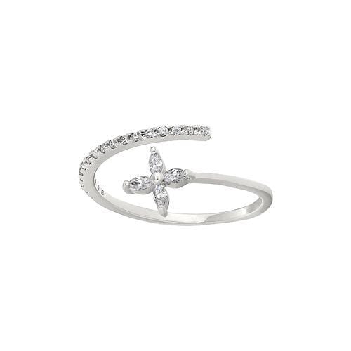 Platinum Finish Sterling Silver Micropave Adjustable Twist Flower Ring - BL2298R-Kelly Waters-Renee Taylor Gallery