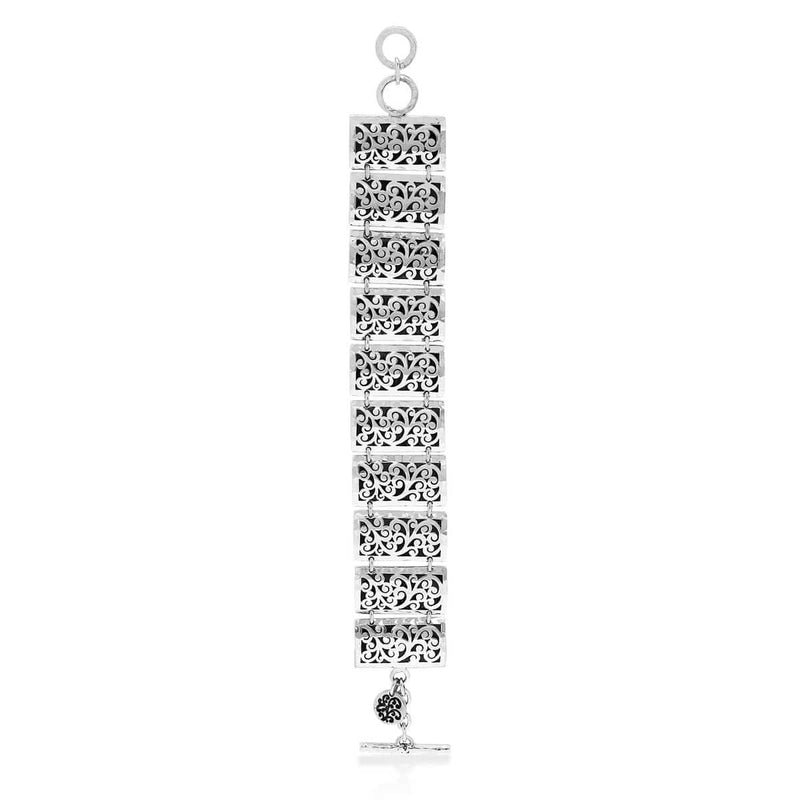 Sterling Silver Classic Carved Scroll Station Bracelet - BU5067-00148-Lois Hill-Renee Taylor Gallery