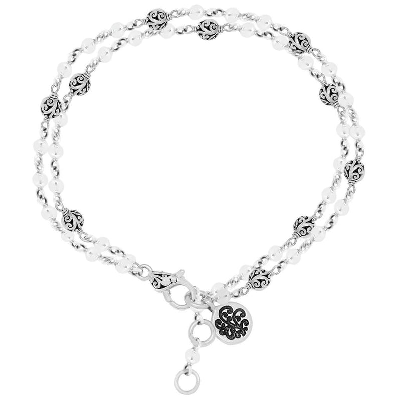 Sterling Silver Classic Carved Scroll Bead Station Double Chain Bracelet - BU6680-00138-Lois Hill-Renee Taylor Gallery