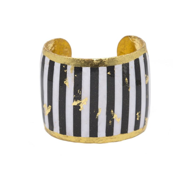 Black & White Stripes 2" Gold Cuff - BW110-Evocateur-Renee Taylor Gallery