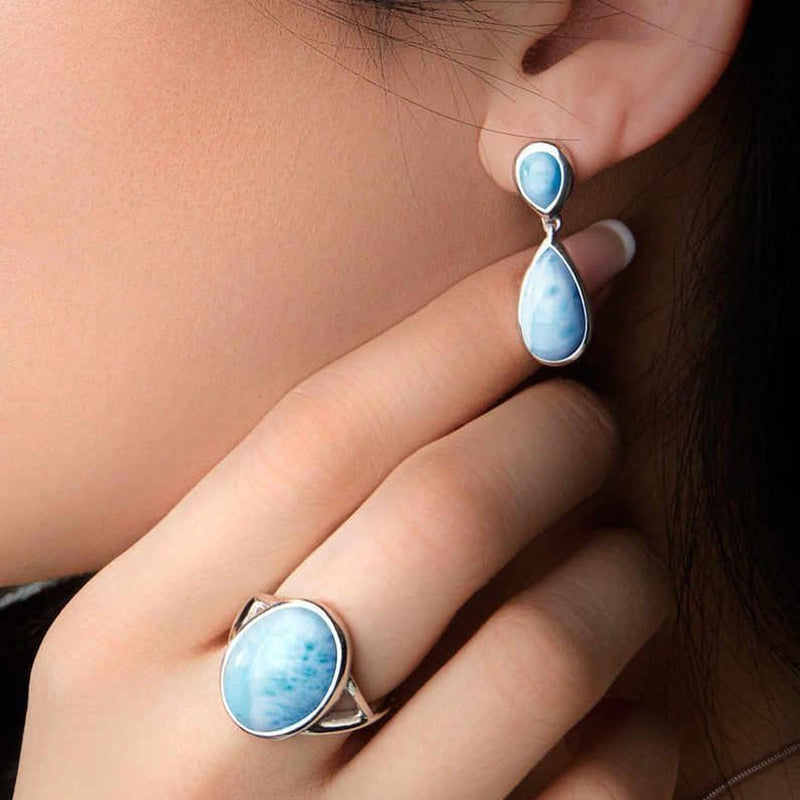 Basic Double Pear Earrings - Ebasi09-00-Marahlago Larimar-Renee Taylor Gallery