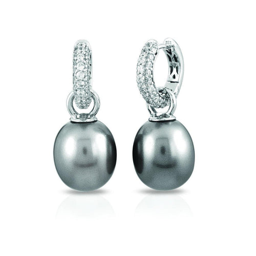 Pearl Hoops Grey Earrings-Belle Etoile-Renee Taylor Gallery