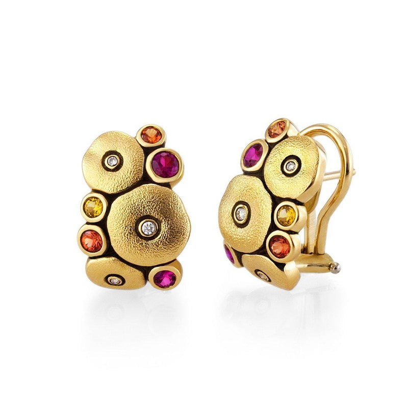 18K Orchard Orange Pink Mix Sapphire & Diamond Earrings - E-100S-Alex Sepkus-Renee Taylor Gallery