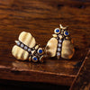 18K Entomology IV Thoughtful Beetle Blue Sapphire & Diamond Earrings - E-108-Alex Sepkus-Renee Taylor Gallery