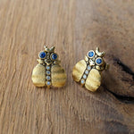 18K Entomology IV Thoughtful Beetle Blue Sapphire & Diamond Earrings - E-108-Alex Sepkus-Renee Taylor Gallery