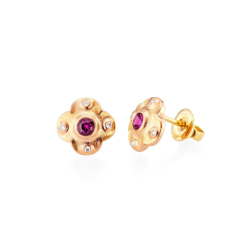 18K Floral Pink Sapphire & Diamond Stud Earring - E-217RS-Alex Sepkus-Renee Taylor Gallery