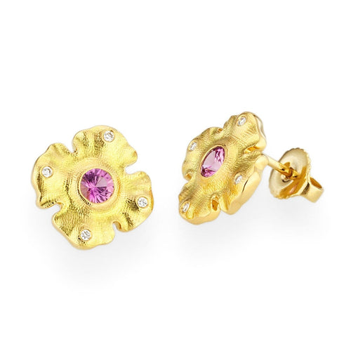 18K Quatrefoil Pink Sapphire & Diamond Stud Earring - E-221S-Alex Sepkus-Renee Taylor Gallery