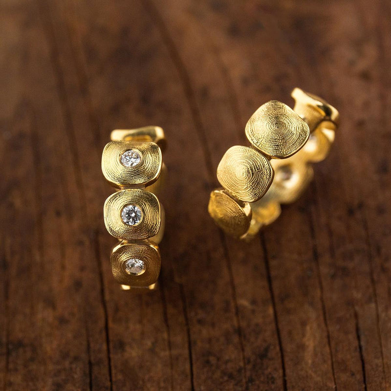 18K "Dancing Squares" Diamond Huggie Earrings - E-232D-Alex Sepkus-Renee Taylor Gallery
