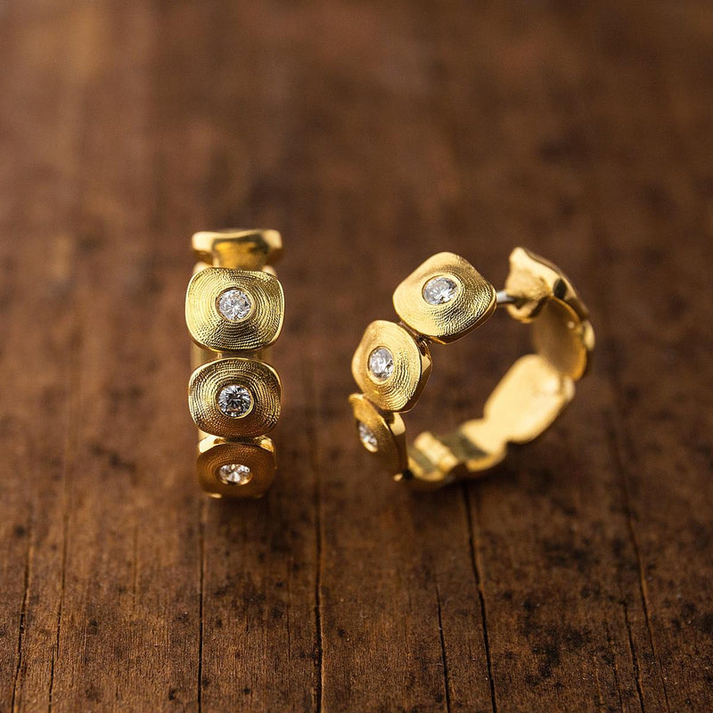 18K "Dancing Squares" Diamond Huggie Earrings - E-232D-Alex Sepkus-Renee Taylor Gallery