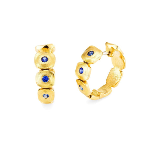 18K "Dancing Squares" Blue Sapphire Huggie Earrings - E-232S-Alex Sepkus-Renee Taylor Gallery