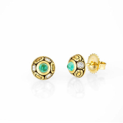 18K Oval Work Cabochon Paraiba Tourmaline & Diamond Earrings - E-69-Alex Sepkus-Renee Taylor Gallery