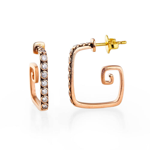 18K Rose Gold Square Spiral Hoop Diamond Earrings - E-82R-Alex Sepkus-Renee Taylor Gallery