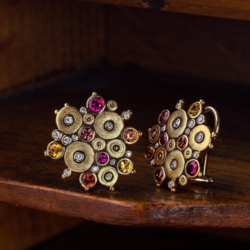 18K "Ocean" Fire Mix Sapphire & Diamond Earrings - E-90S(FIRE)-Alex Sepkus-Renee Taylor Gallery