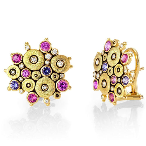 18K Ocean Pink/Purple Mix Sapphire & Diamond Earrings - E-90S-Alex Sepkus-Renee Taylor Gallery