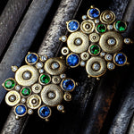 18K Ocean Blue Green Mix Sapphire Tsavorite & Diamond Earrings - E-90-Alex Sepkus-Renee Taylor Gallery