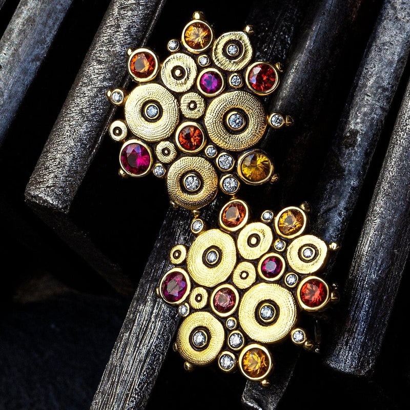 18K "Ocean" Fire Mix Sapphire & Diamond Earrings - E-90S(FIRE)-Alex Sepkus-Renee Taylor Gallery