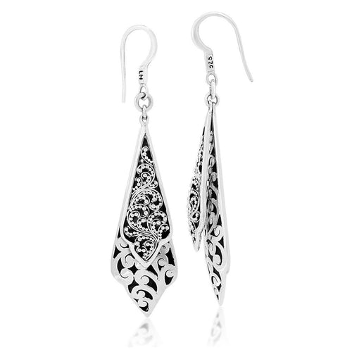 Sterling Silver Classic Signature Granulation & Cutout Scroll Dangle Earrings - EB6539-FH355-Lois Hill-Renee Taylor Gallery