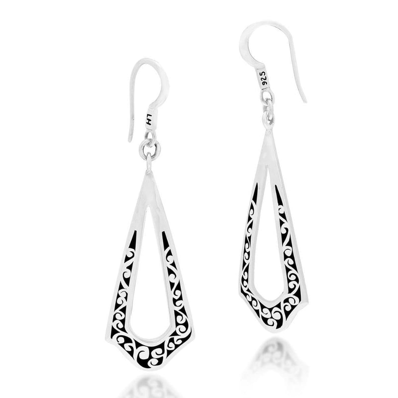 Sterling Silver Classic Carved Scroll Long Open Drop Earrings - EU6704-FH156-Lois Hill-Renee Taylor Gallery