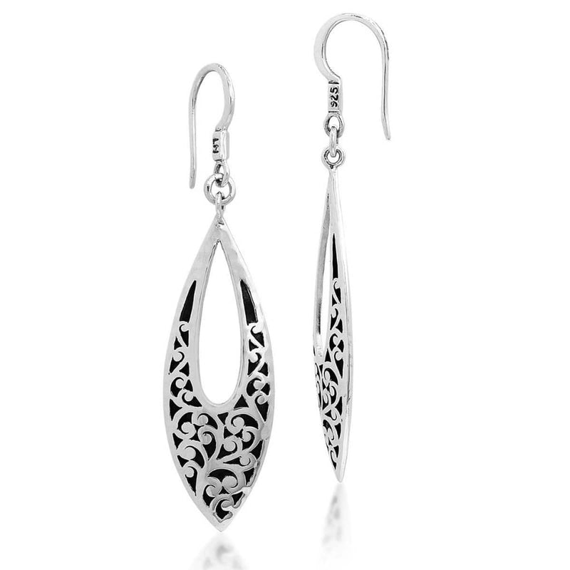 Sterling Silver Classic Long Open Carved Scroll Drop Earrings - EU6844-FH147-Lois Hill-Renee Taylor Gallery