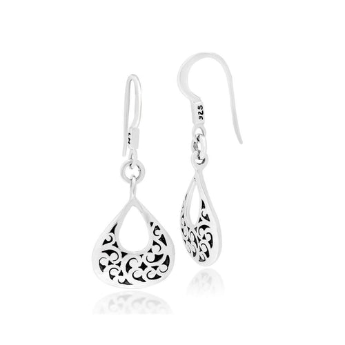 Sterling Silver Classic Carved Scroll Open Teardrop Earrings - EU6854-FH147-Lois Hill-Renee Taylor Gallery