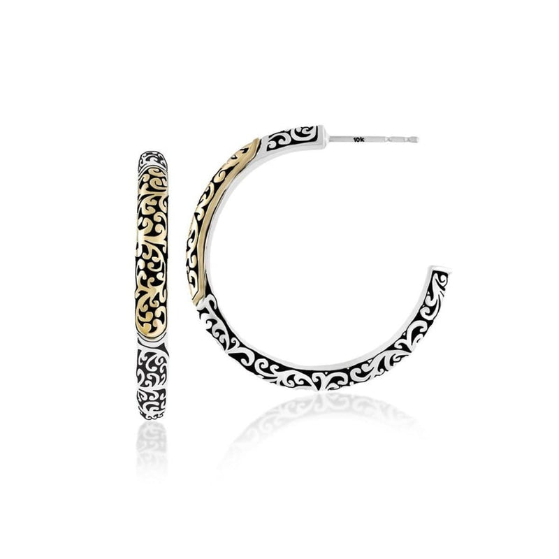 18K Yellow Gold Sterling Silver Signature Scroll Hoop Earring - GEU6660-PSY46-Lois Hill-Renee Taylor Gallery
