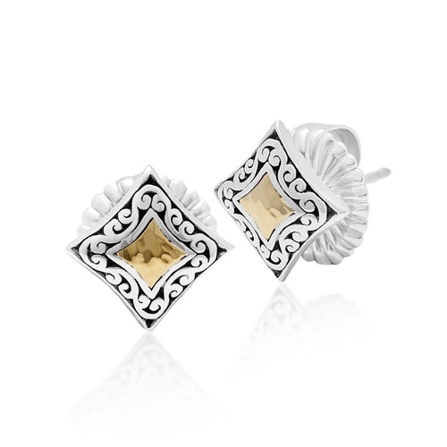 18K Yellow Gold Sterling Silver Square Stud Earring - GEU6675-PSY46-Lois Hill-Renee Taylor Gallery
