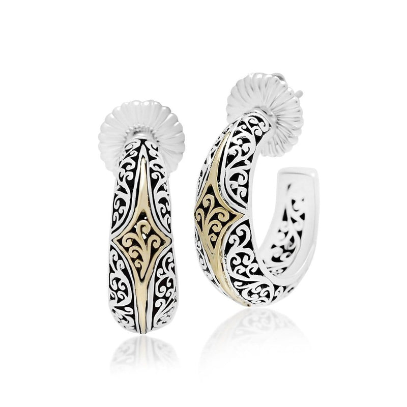 18K Yellow Gold Sterling Silver Signature Scroll Hoop Earring - GEU6690-PSY46-Lois Hill-Renee Taylor Gallery