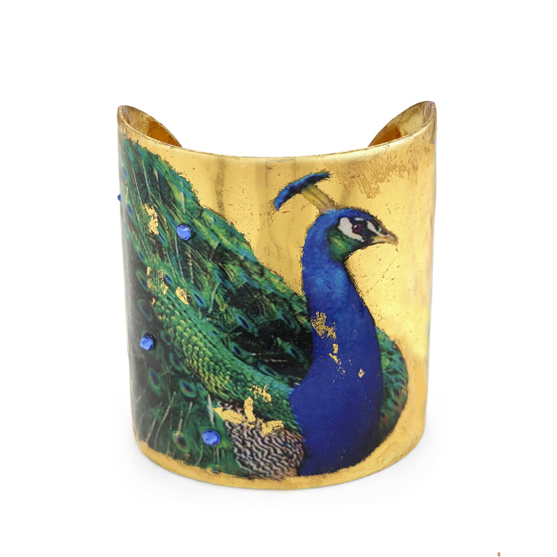 Garden Peacock 3" Gold Cuff - GN126-Evocateur-Renee Taylor Gallery