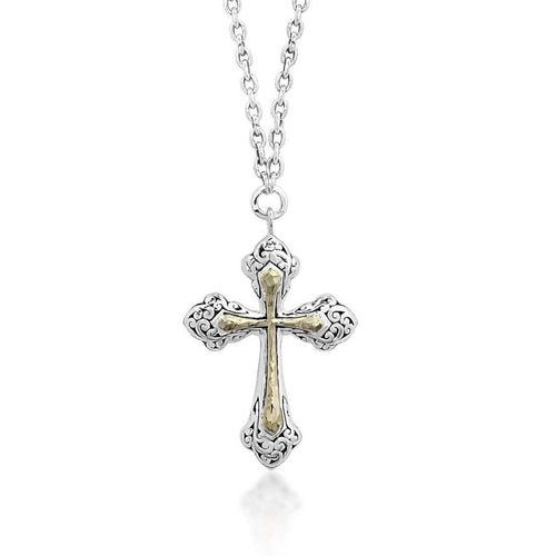 18K Yellow Gold Sterling Silver Cross Pendant Necklace - GNU6883-16Y55-Lois Hill-Renee Taylor Gallery