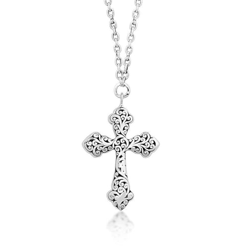 18K Yellow Gold Sterling Silver Cross Pendant Necklace - GNU6883-16Y55-Lois Hill-Renee Taylor Gallery