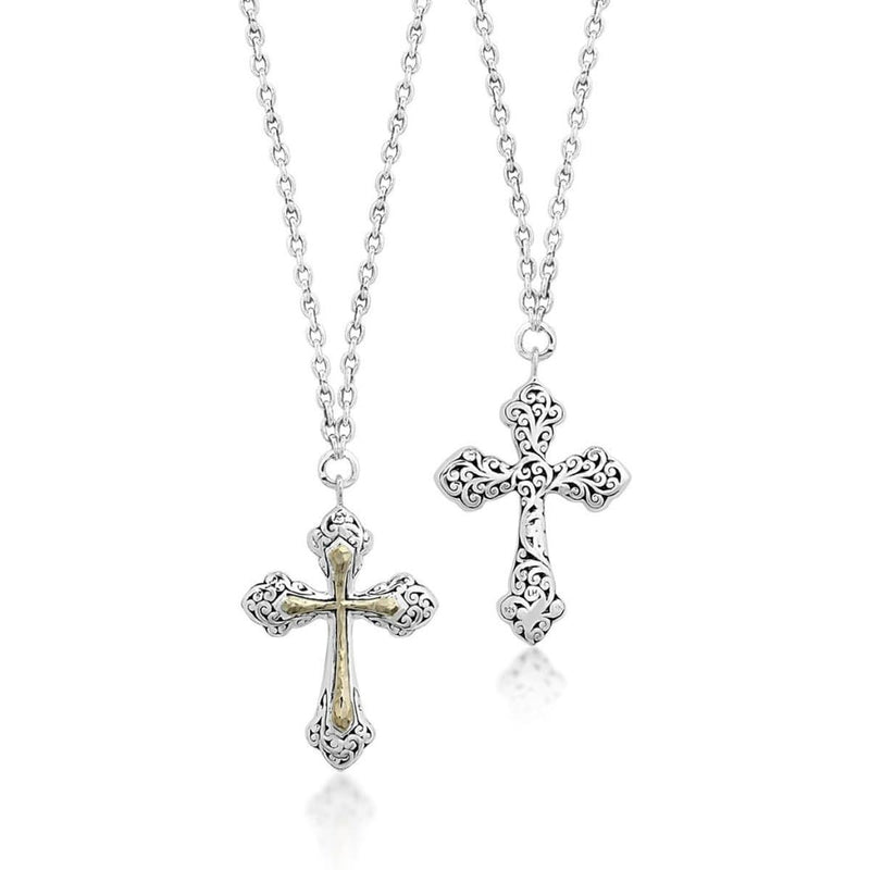 18K Yellow Gold Sterling Silver Cross Pendant Necklace - GNU6883-16Y55-Lois Hill-Renee Taylor Gallery