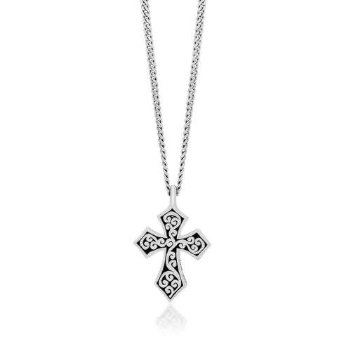18K Yellow Gold Sterling Silver Cross Pendant Necklace - GNU6935-20Y36-Lois Hill-Renee Taylor Gallery