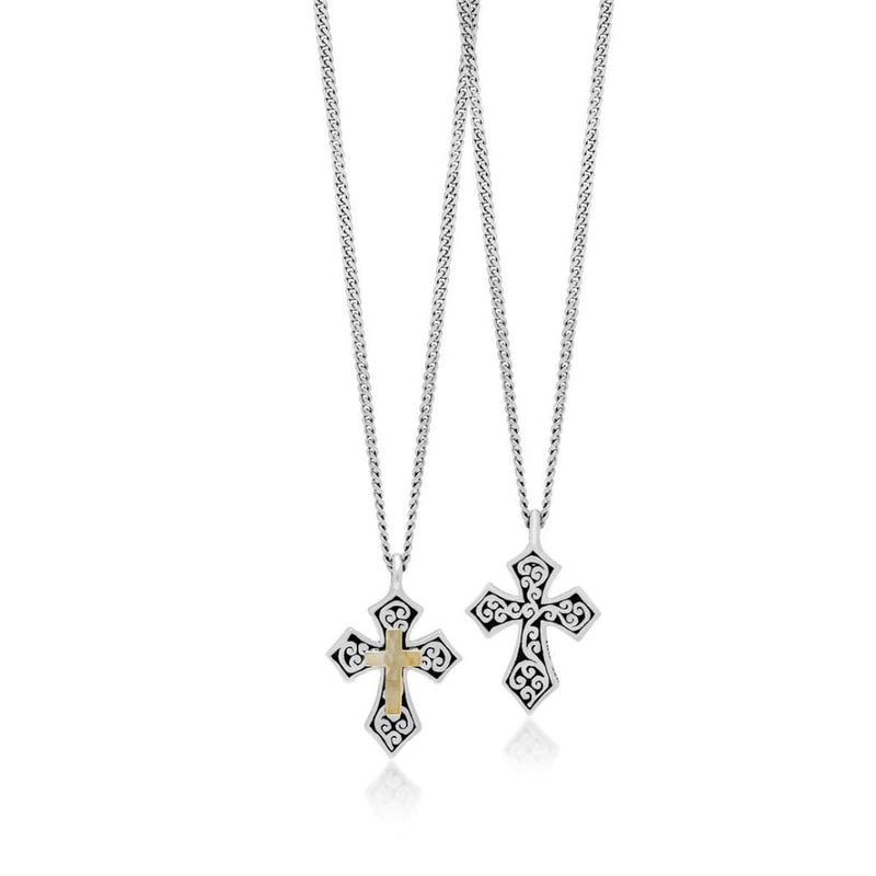 18K Yellow Gold Sterling Silver Cross Pendant Necklace - GNU6935-20Y36-Lois Hill-Renee Taylor Gallery