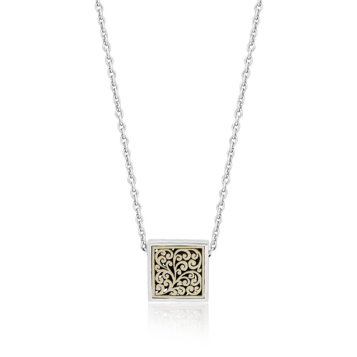 18K Yellow Gold Sterling Silver Square Block Pendant Necklace -  GNU6969-16Y46