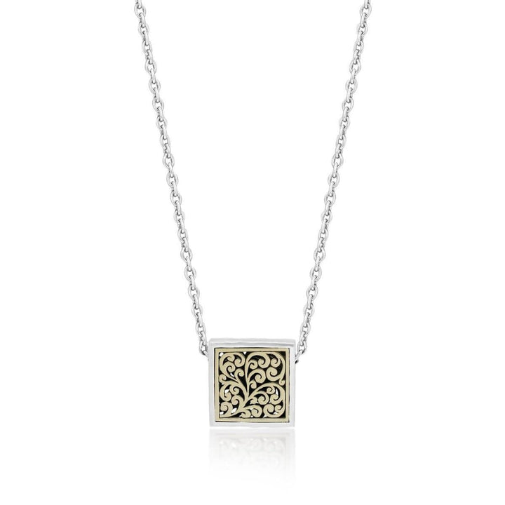 18K Yellow Gold Sterling Silver Square Block Pendant Necklace - GNU6969-16Y46-Lois Hill-Renee Taylor Gallery