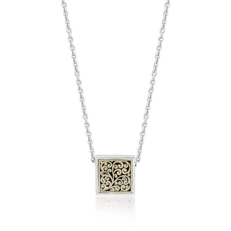 18K Yellow Gold Sterling Silver Square Block Pendant Necklace - GNU6969-16Y46-Lois Hill-Renee Taylor Gallery
