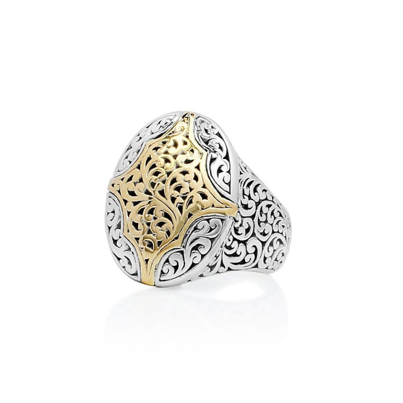 18K Yellow Gold Sterling Silver Signature Scroll Ring - GRU2433-Lois Hill-Renee Taylor Gallery