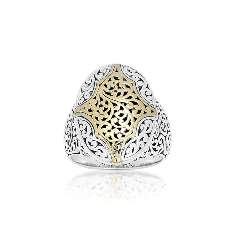 18K Yellow Gold Sterling Silver Signature Scroll Ring - GRU2433-Lois Hill-Renee Taylor Gallery