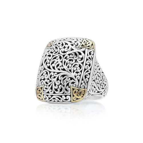 18K Yellow Gold Sterling Silver Signature Scroll Ring - GRU2434-Lois Hill-Renee Taylor Gallery
