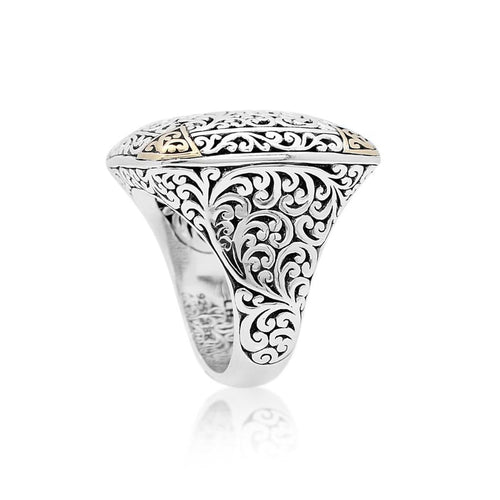 18K Yellow Gold Sterling Silver Signature Scroll Ring - GRU2434-Lois Hill-Renee Taylor Gallery