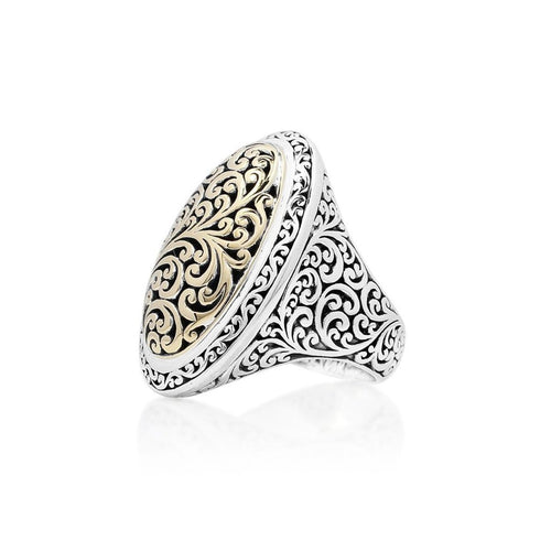18K Yellow Gold Sterling Silver Signature Scroll Ring - GRU2435-Lois Hill-Renee Taylor Gallery