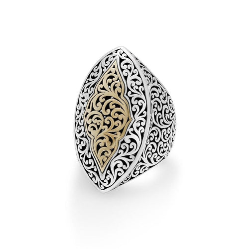 18K Yellow Gold Sterling Silver Signature Scroll Marquise Ring - GRU2460-Lois Hill-Renee Taylor Gallery