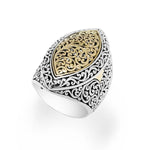 18K Yellow Gold Sterling Silver Signature Scroll Marquise Ring - GRU2469-Lois Hill-Renee Taylor Gallery