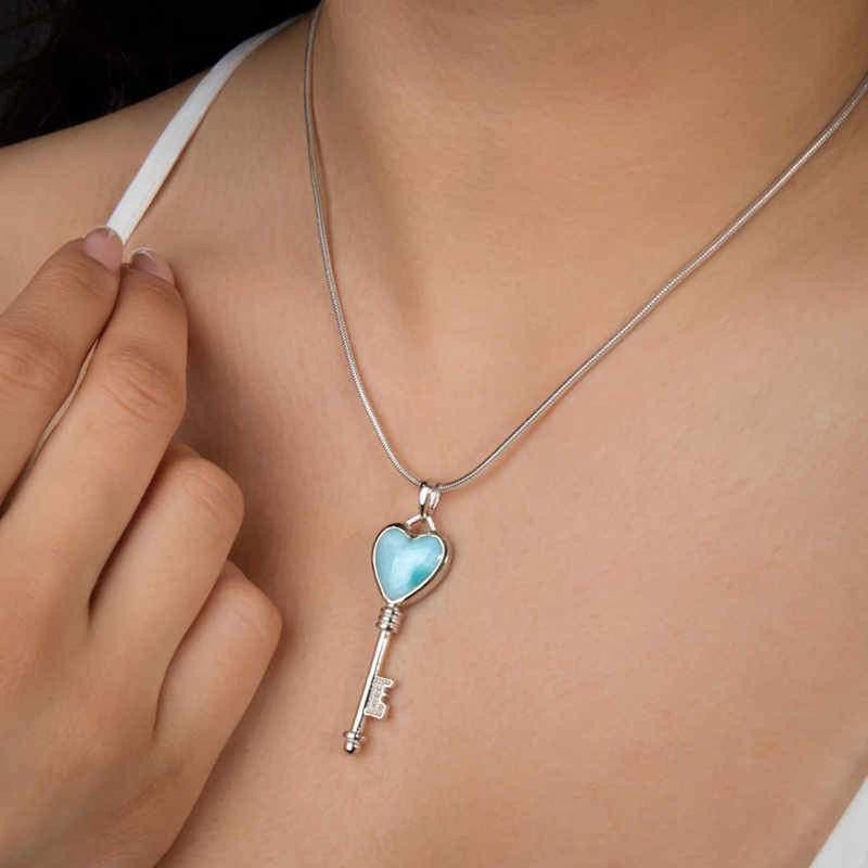 Key Heart Necklace - Nkey000-00-Marahlago Larimar-Renee Taylor Gallery