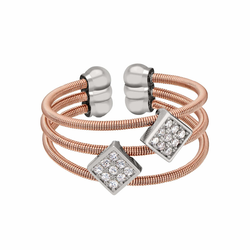 Rose Gold Finish Sterling Silver Three Cable Cuff Ring - LL7001R-RG/RH-5-Kelly Waters-Renee Taylor Gallery