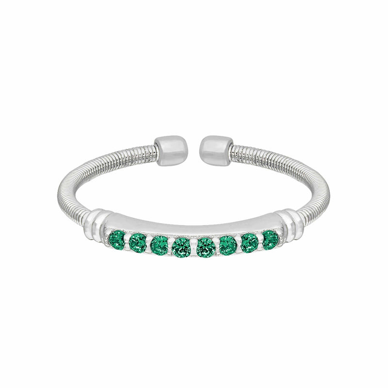 Rhodium Finish Sterling Silver Emerald Birth Gems May Ring - LL7004R5-RH-Kelly Waters-Renee Taylor Gallery