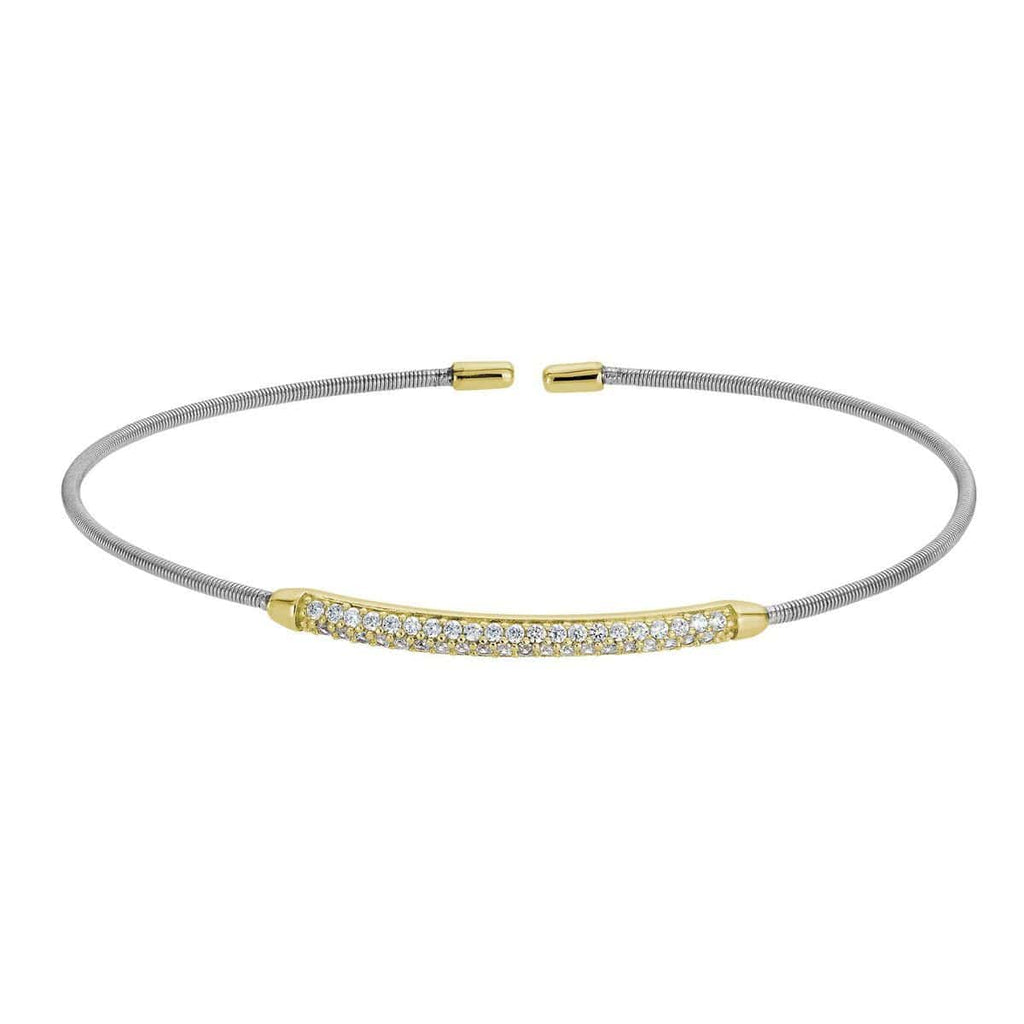 Rhodium Finish Sterling Silver Single Cable Cuff Bracelet - LL7005B-RH/G-Kelly Waters-Renee Taylor Gallery