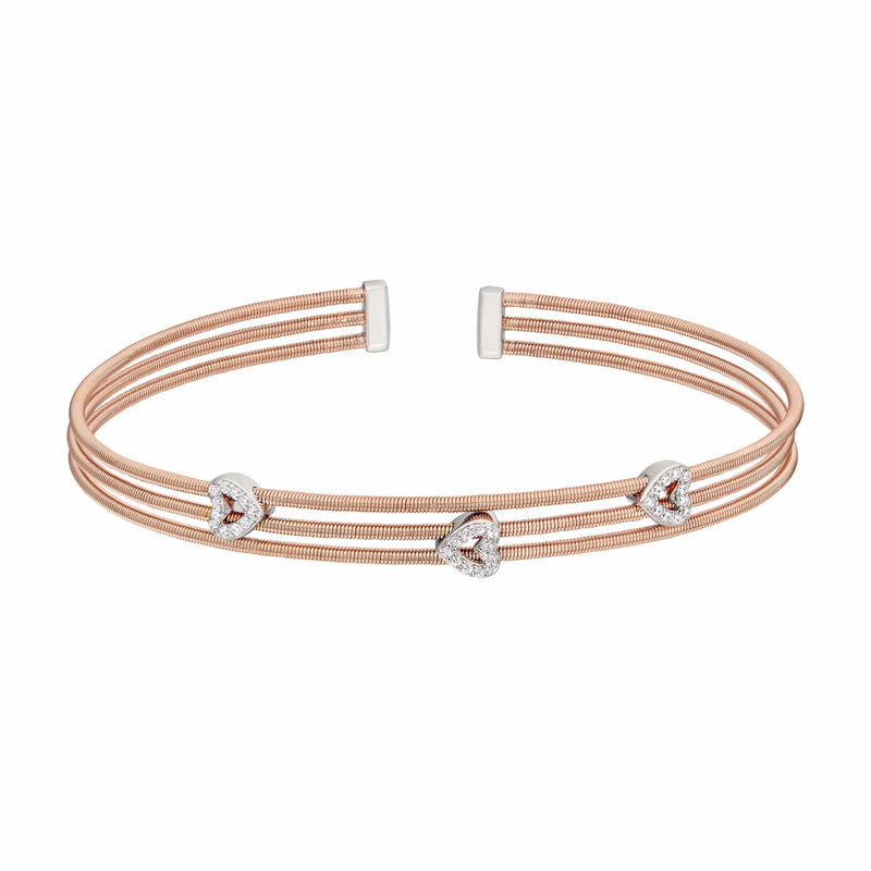 Rose Gold Finish Sterling Silver Three Cable Cuff Bracelet - LL7010B-RG/RH-Kelly Waters-Renee Taylor Gallery