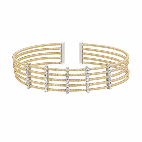 Gold Finish Sterling Silver Multi Cable Cuff Bracelet - LL7014B-G/RH-Kelly Waters-Renee Taylor Gallery